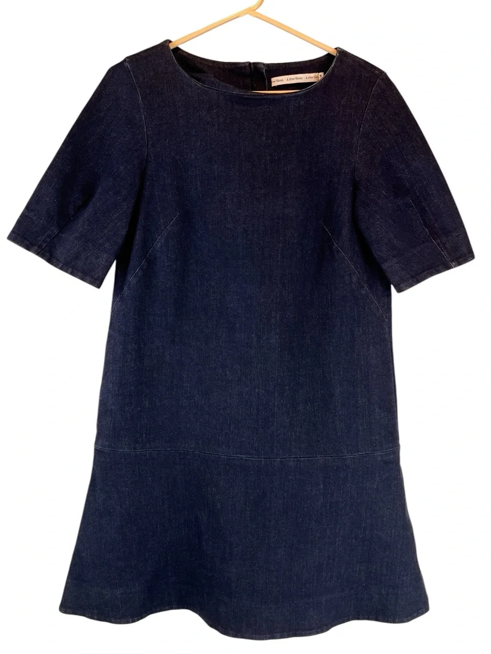 & Other Stories Dark Wash Denim Mini Dress Drop Waist Short Sleeve Pockets Sz 6